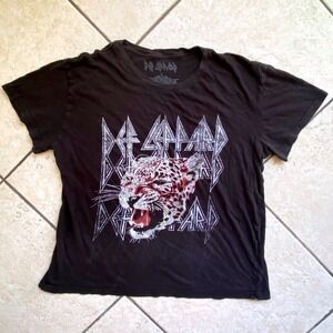 Def Leppard Graphic T-Shirt Women Large Black Good Rock Band Leopard Logo 2021
